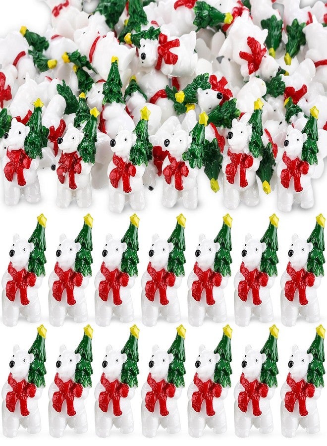 Fiwochic 50Pcs Christmas Polar Bear Figurines Miniature Resin Polar Bear Figures with Christmas Tree Red Scarf Tiny Animal Statue Cake Topper for Holiday Party Birthday Micro Landscape Dollhouse Decor - Image 1